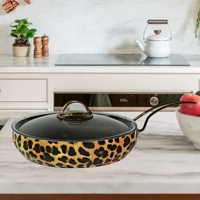 Evren 26 Cm Leopar Granit Güveç Tava 2,8 Lt (Gold Çelik Kulplu)